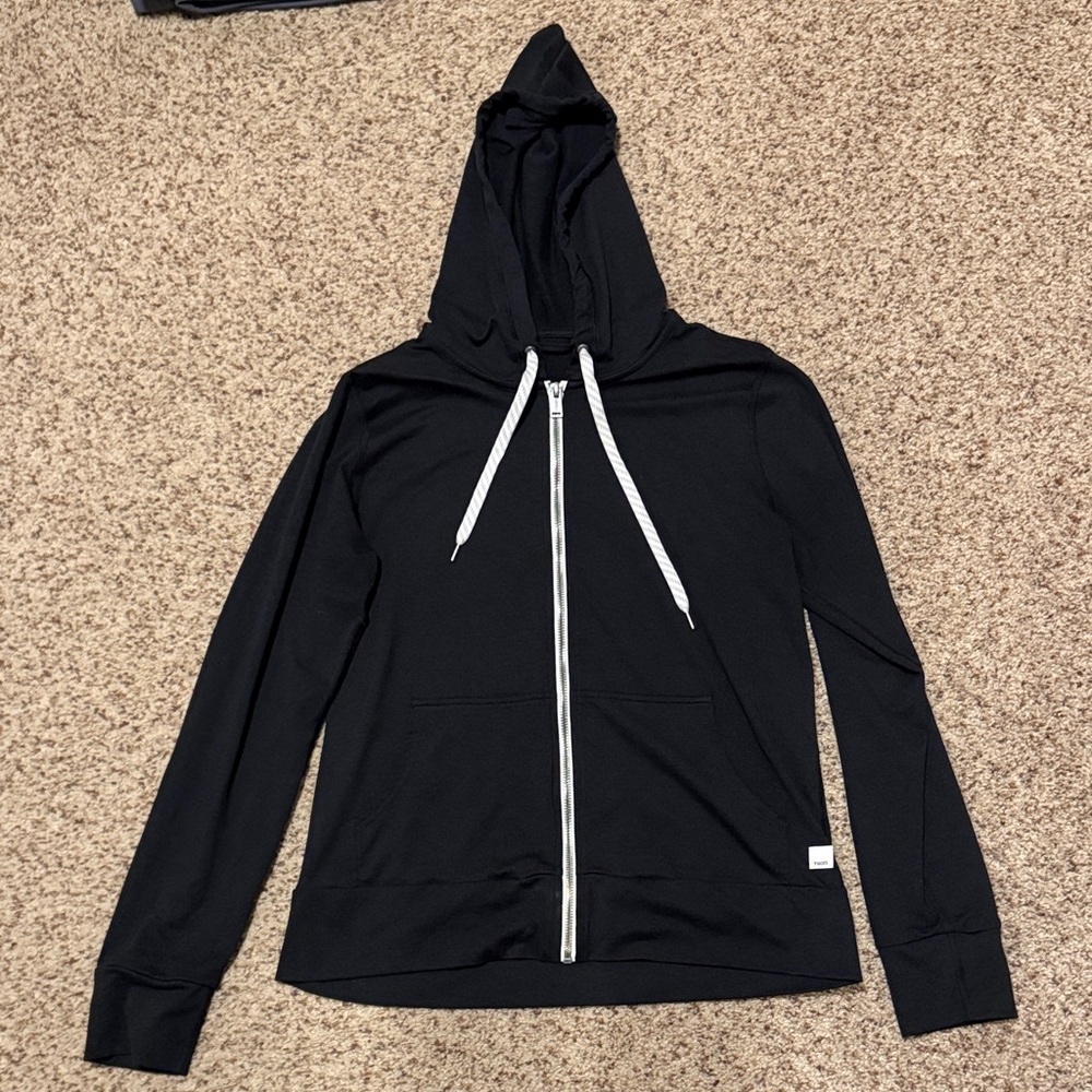 Vuori Charcoal Zip Hoodie with White Drawstrings